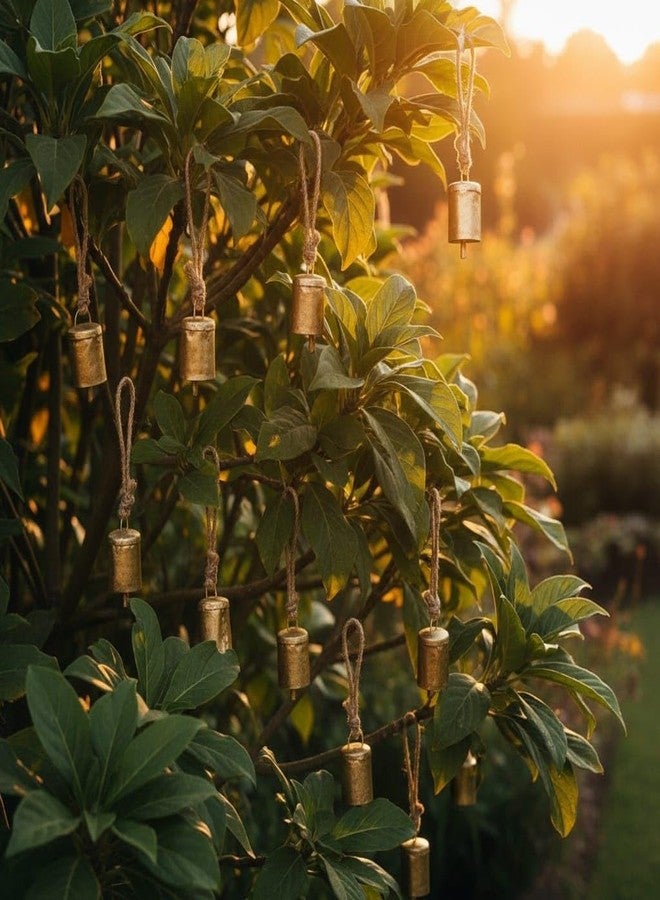 VIKACRAFT زينة أجراس نحاسية معلقة من فيكا كرافت لتزيين المنزل، أجراس معدنية صغيرة معلقة لتزيين ديوالي، فن جداري - عبوة من 10 قطع - Image 4